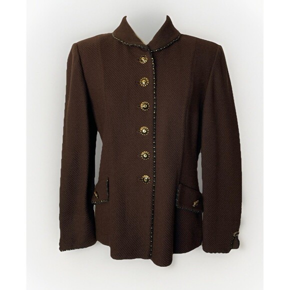 VTG St. John Collection Marie Gray Womens Sz. 4 Brown Button Jacket Blazer USA - Picture 1 of 12